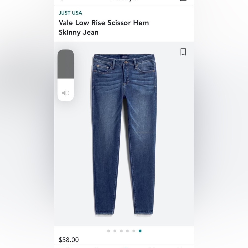 Like New Just USA Vale Low Rise Blue Skinny Jeans size 29